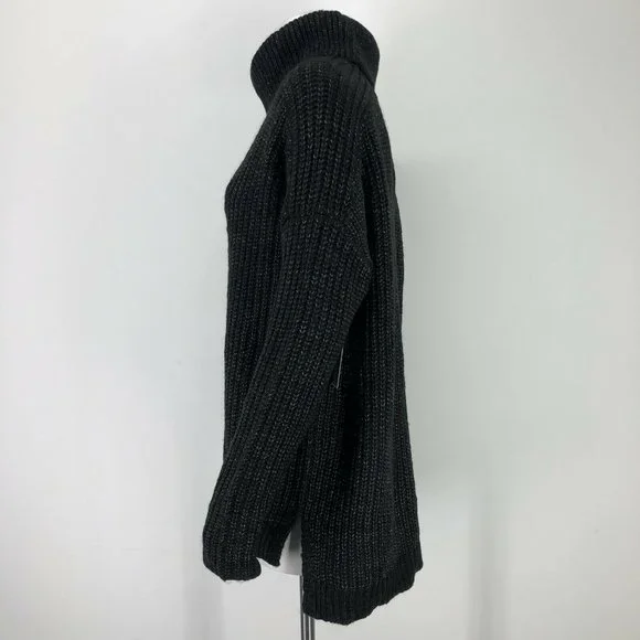 Time & Tru Womens Cowl Neck Sweater Black Heathered Longline Relaxed Fit Casual - Picture 4 of 12